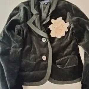 Pumpkin Patch Black Velvet Jacket with Cream Flower NWT